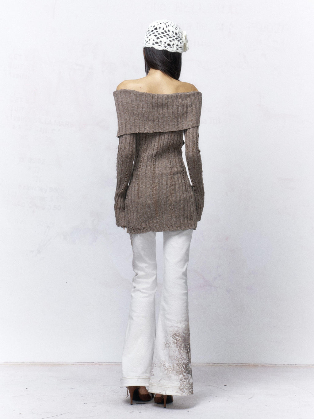 Flowers birds Market Sexy Open Back Distressed One Shoulder Wool Knit Button Detail Women Sweaters