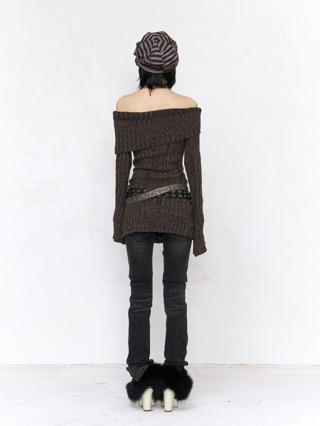 Flowers birds Market Sexy Open Back Distressed One Shoulder Wool Knit Button Detail Women Sweaters