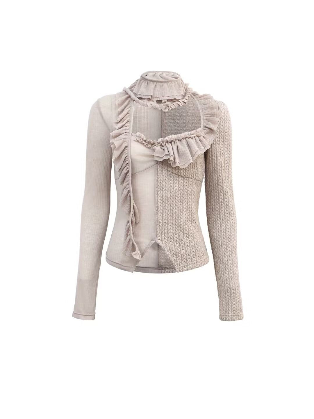 Flowers_birds_Market_Sexy_Ruffle_Slim_Fit_100%_Cotton_Womens_Camel_Long_Sleeve_T-Shirts_MISSTT