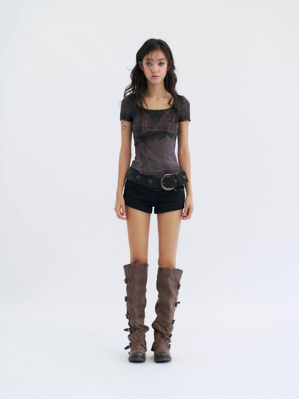 Flowers birds Market Sexy Slim Fit Mesh Lace Women Butterfly Print Crop Short Sleeve T-Shirts