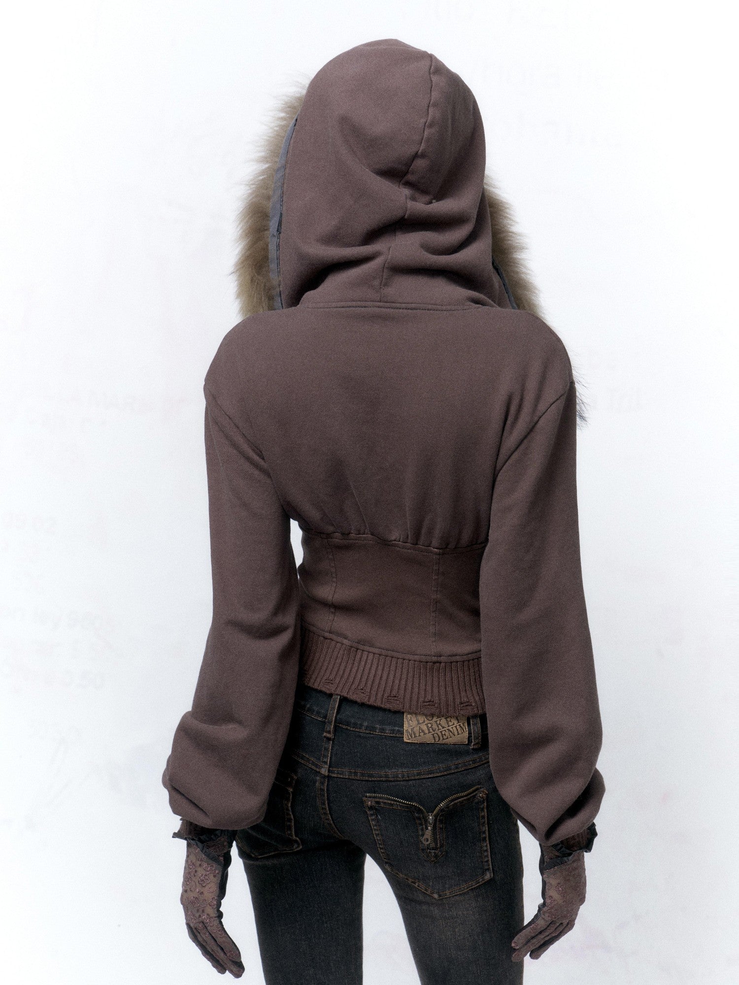 Flowers birds Market Slim Fit Cotton Zip Up Cropped Commuter Style Women Solid Long Sleeve Hoodies