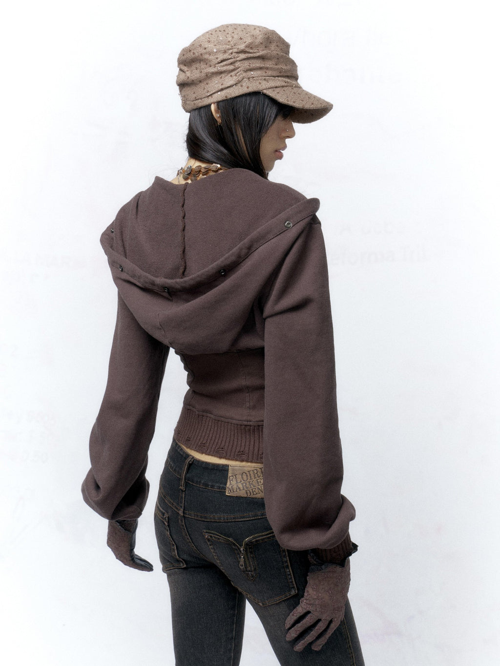Flowers birds Market Slim Fit Cotton Zip Up Cropped Commuter Style Women Solid Long Sleeve Hoodies