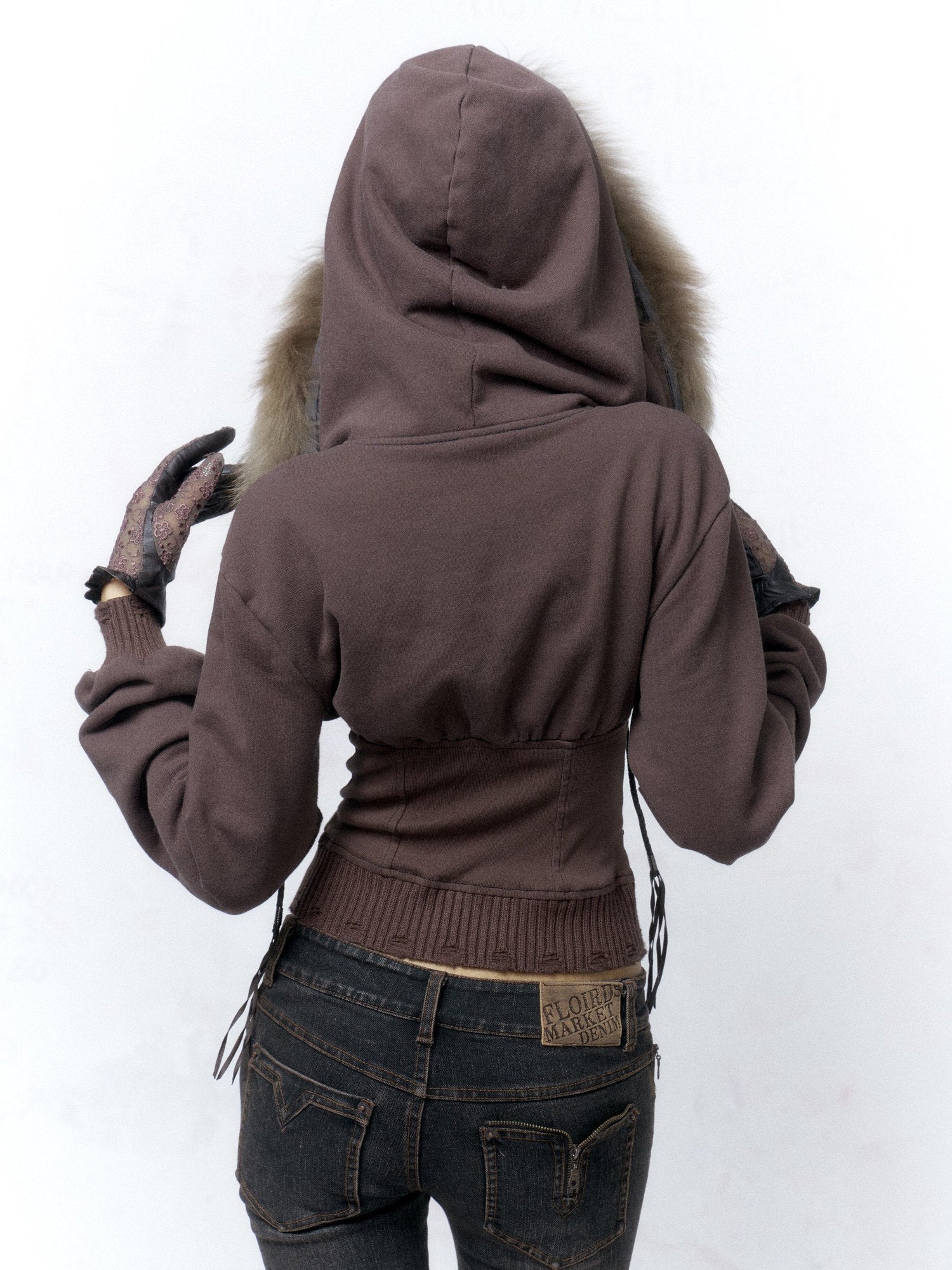 Flowers birds Market Slim Fit Cotton Zip Up Cropped Commuter Style Women Solid Long Sleeve Hoodies