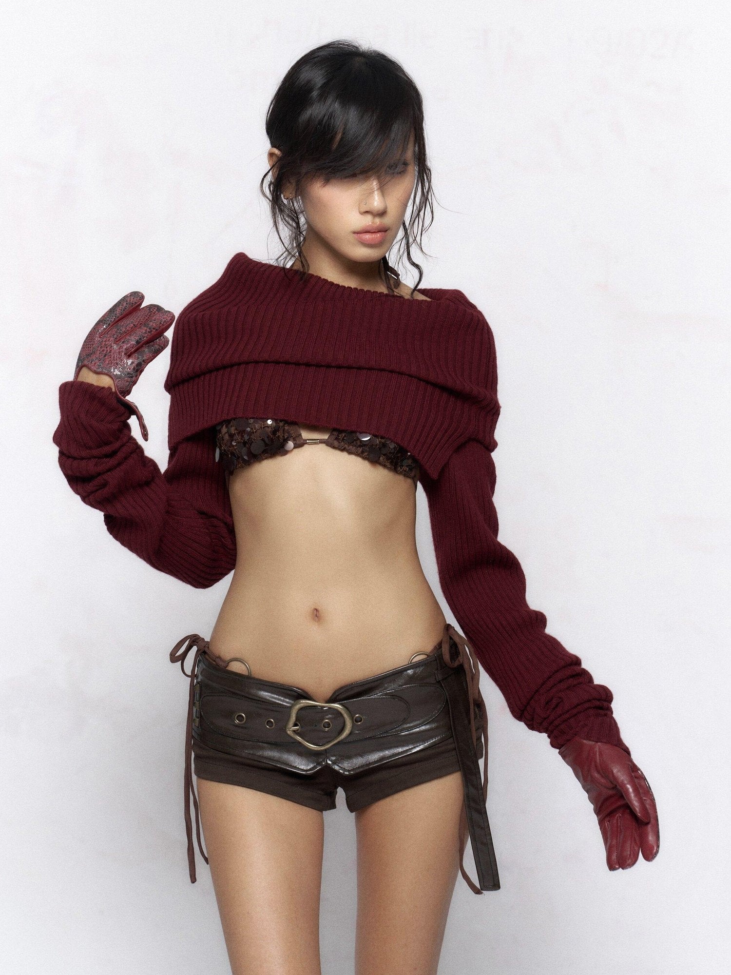 Flowers birds Market Slim Fit Slight Stretch Natural Waist Deep Brown Womens Tailored Short Trousers