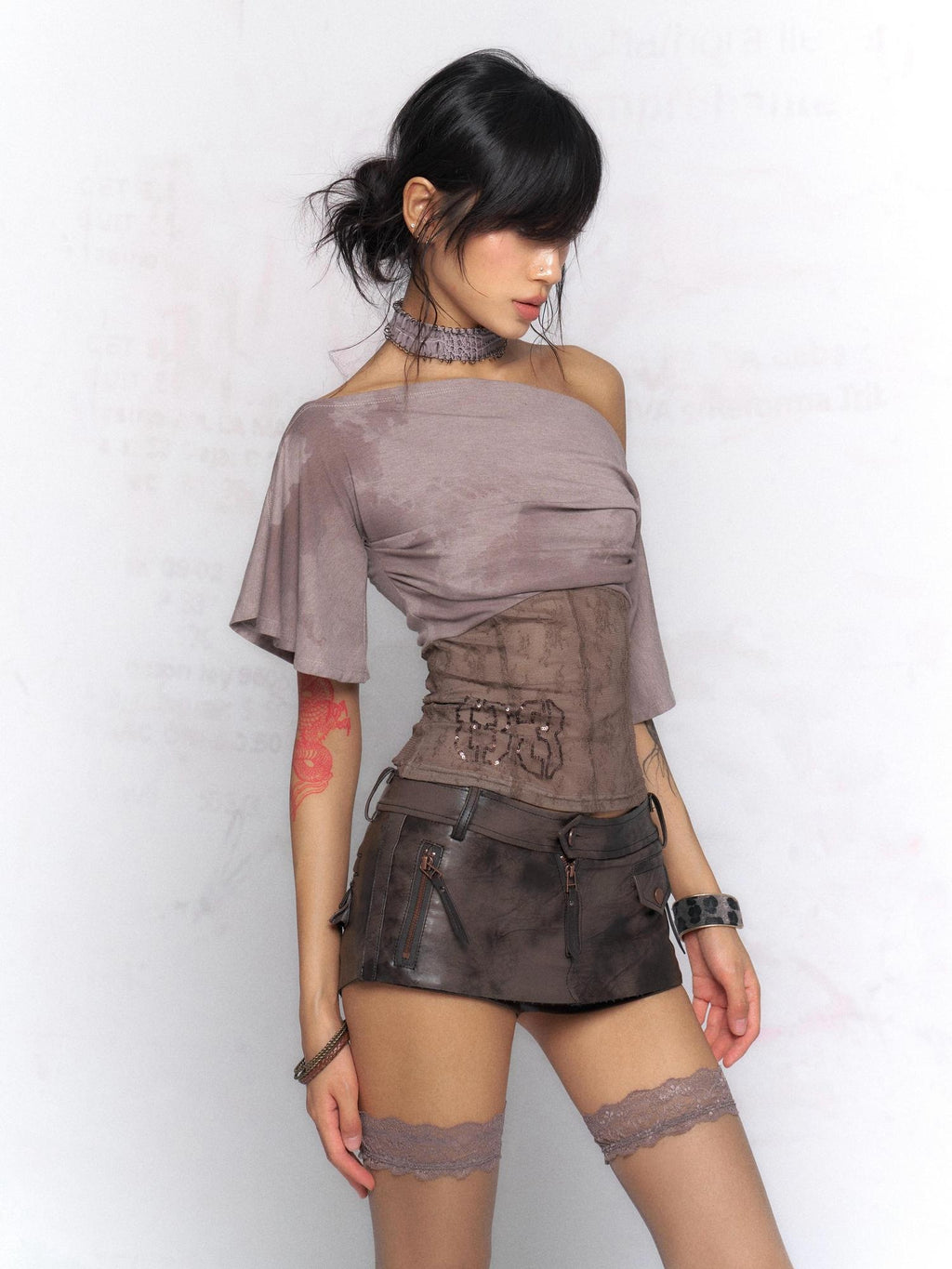 Flowers birds Market Smocked Knit Patchwork Slim Fit Women Floral And Solid Short Sleeve T-Shirts