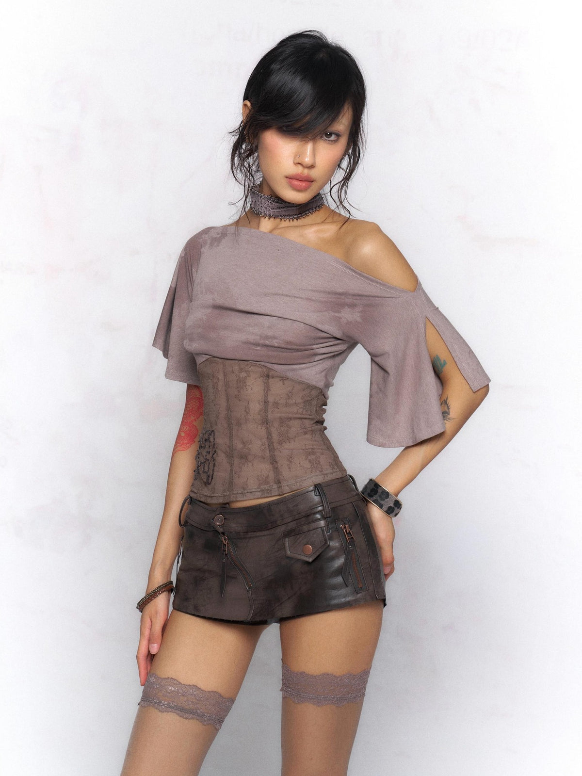 Flowers birds Market Smocked Knit Patchwork Slim Fit Women Floral And Solid Short Sleeve T-Shirts