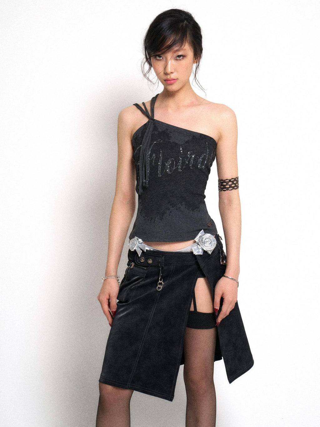 Flowers birds Market Soft Stretch Cotton Letter Print Tie Strap Asymmetric Original Women Camisoles