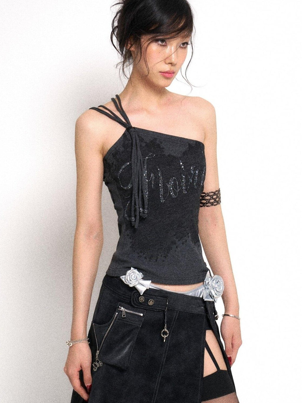 Flowers birds Market Soft Stretch Cotton Letter Print Tie Strap Asymmetric Original Women Camisoles
