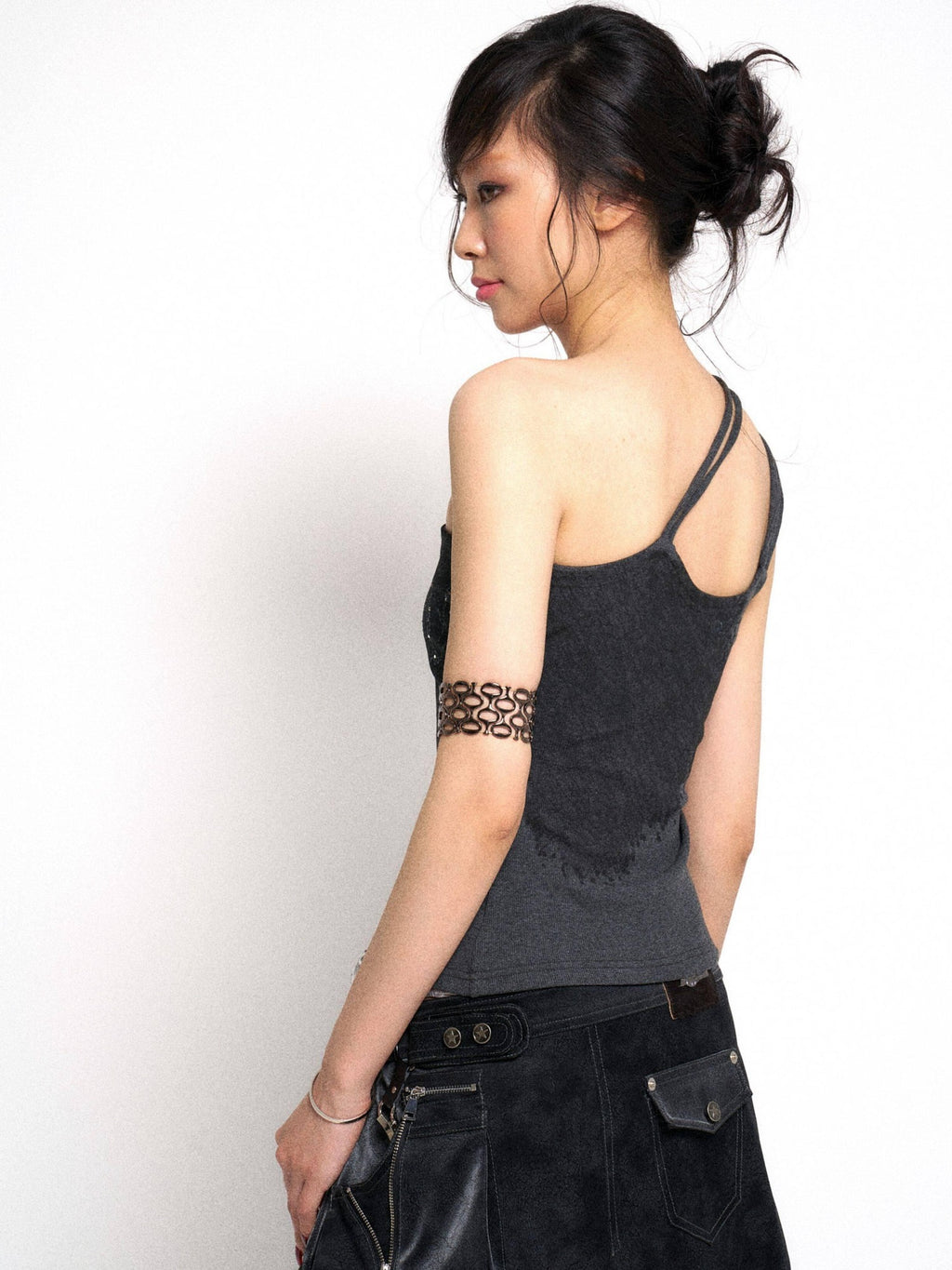 Flowers birds Market Soft Stretch Cotton Letter Print Tie Strap Asymmetric Original Women Camisoles