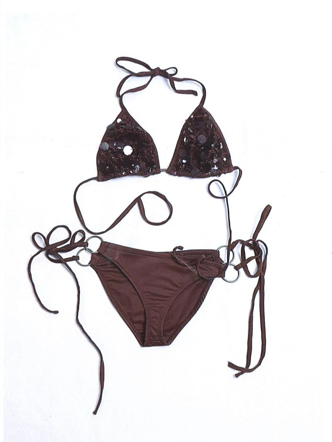 Flowers birds Market Sparkling Sequin Padded Halter Slim Fit Sexy Women Swimwear Bikinis
