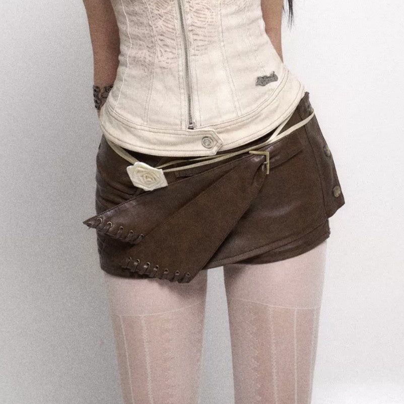 Flowers_birds_Market_Vintage_Distressed_Pu_Leather_Low_Rise_Slim_Straight_Women_Pocket_Skorts_MISSTT