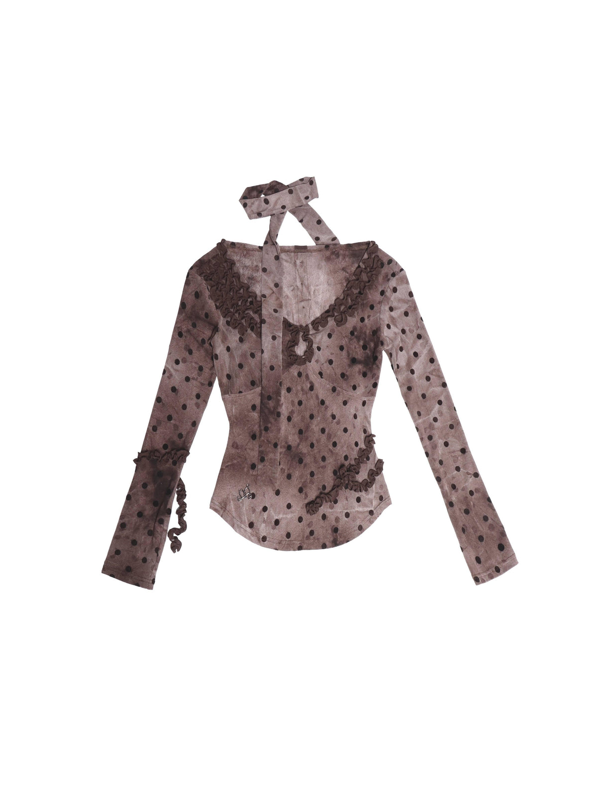 Flowers_birds_Market_Vintage_Tie_Detail_Slim_Fit_V-neck_Polka_Dot_Cotton_Blend_Long_Sleeve_T-Shirts_MISSTT
