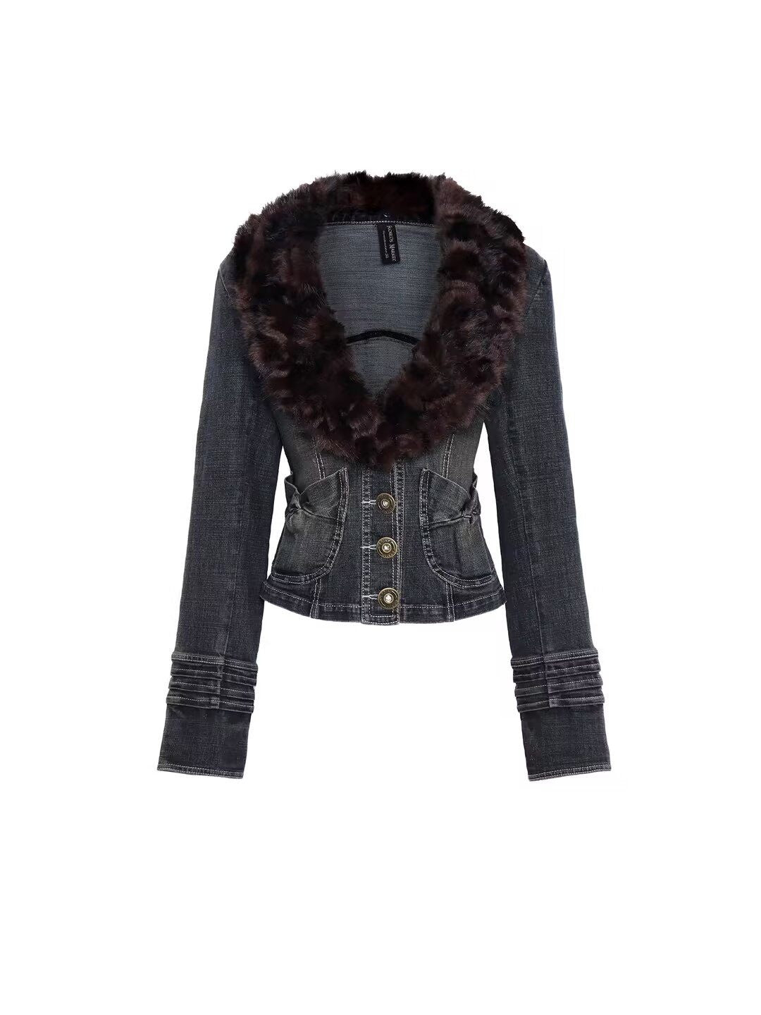 Flowers_birds_Market_Waist_Cinch_Vintage_Slim_Cropped_Button_Removable_Collar_Women_Denim_Jackets_MISSTT