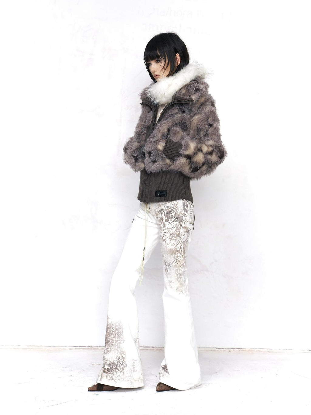 Flowers birds Market Warm Faux Fur Patchwork Retro Slim Short Lapel Zipper Women Casual Jackets