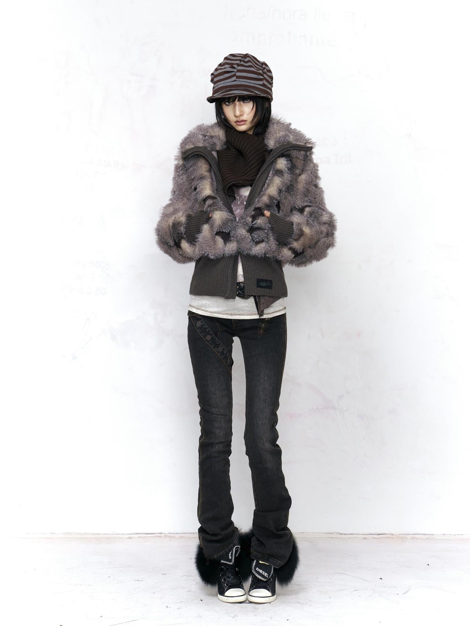 Flowers birds Market Warm Faux Fur Patchwork Retro Slim Short Lapel Zipper Women Casual Jackets