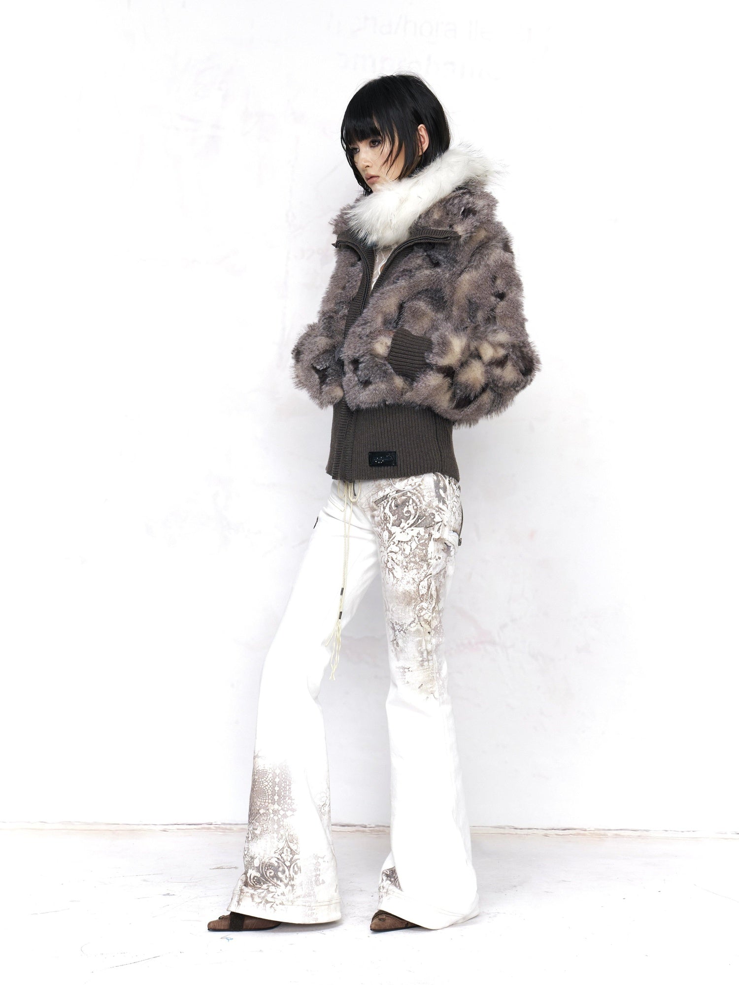 Flowers birds Market Warm Faux Fur Patchwork Retro Slim Short Lapel Zipper Women Casual Jackets