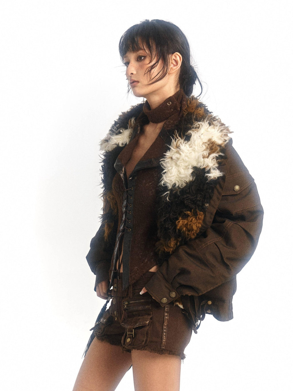 Flowers birds Market Warm Fleece Lined Cotton Street Oversized Midlength Zip Casual Jackets