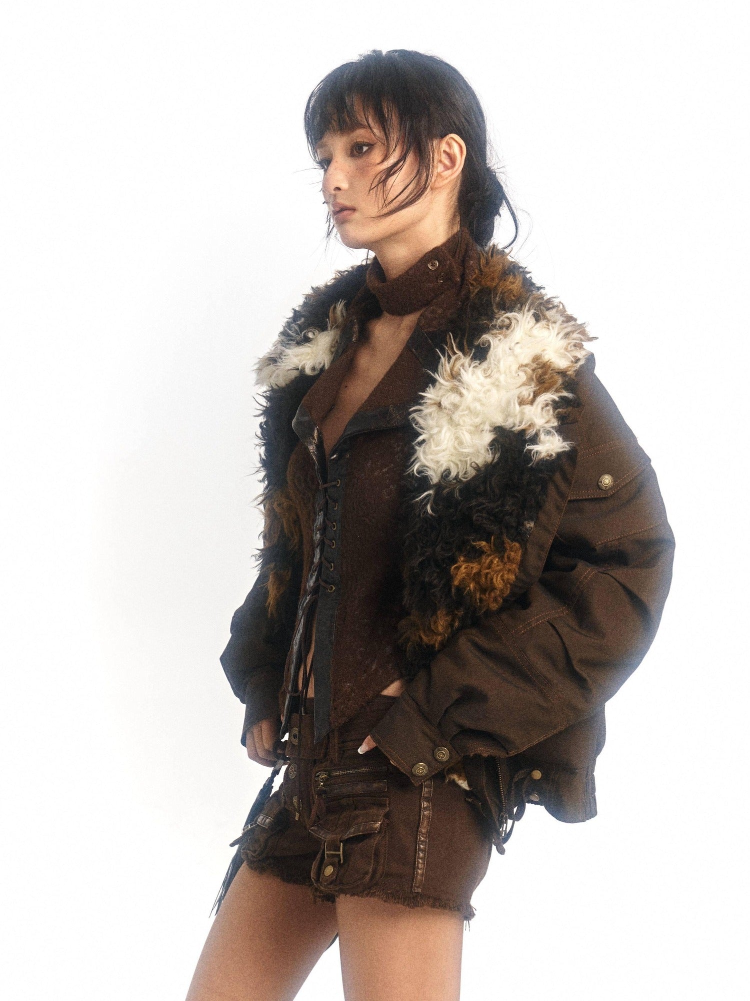 Flowers birds Market Warm Fleece Lined Cotton Street Oversized Midlength Zip Casual Jackets