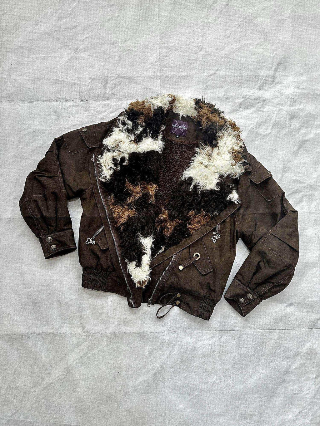 Flowers birds Market Warm Fleece Lined Cotton Street Oversized Midlength Zip Casual Jackets
