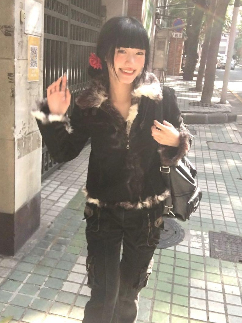 Flowers birds Market Warmth Original Straight Cotton Denim Collar Women Black Puffer Jackets