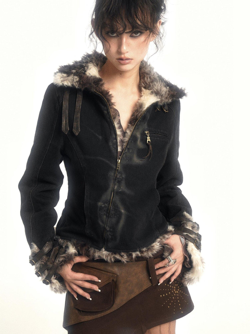 Flowers birds Market Warmth Original Straight Cotton Denim Collar Women Black Puffer Jackets