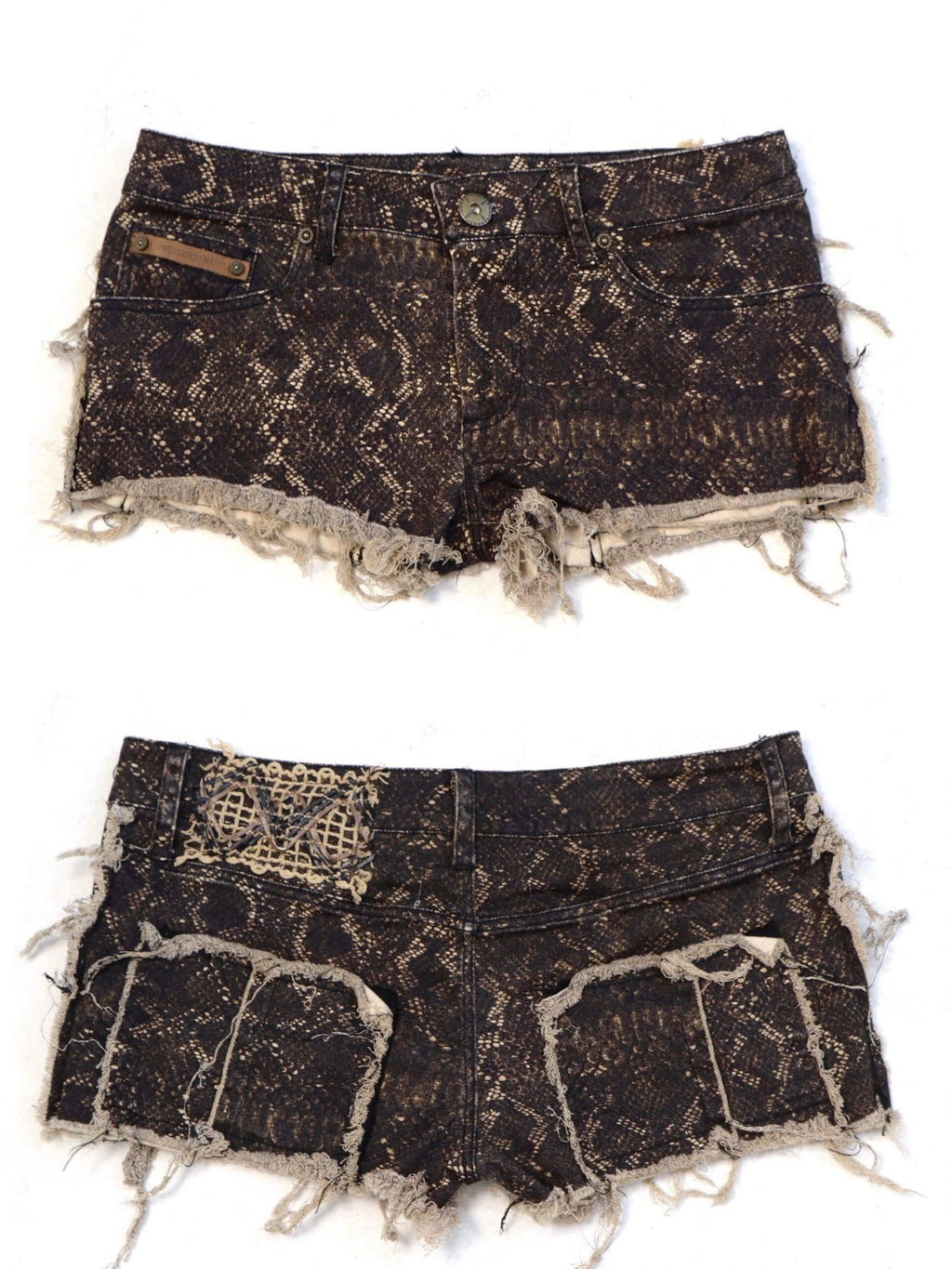 Flowers birds Market Washed Low Rise Stretch Sexy Skinny Women Denim Black Gold Short Trousers