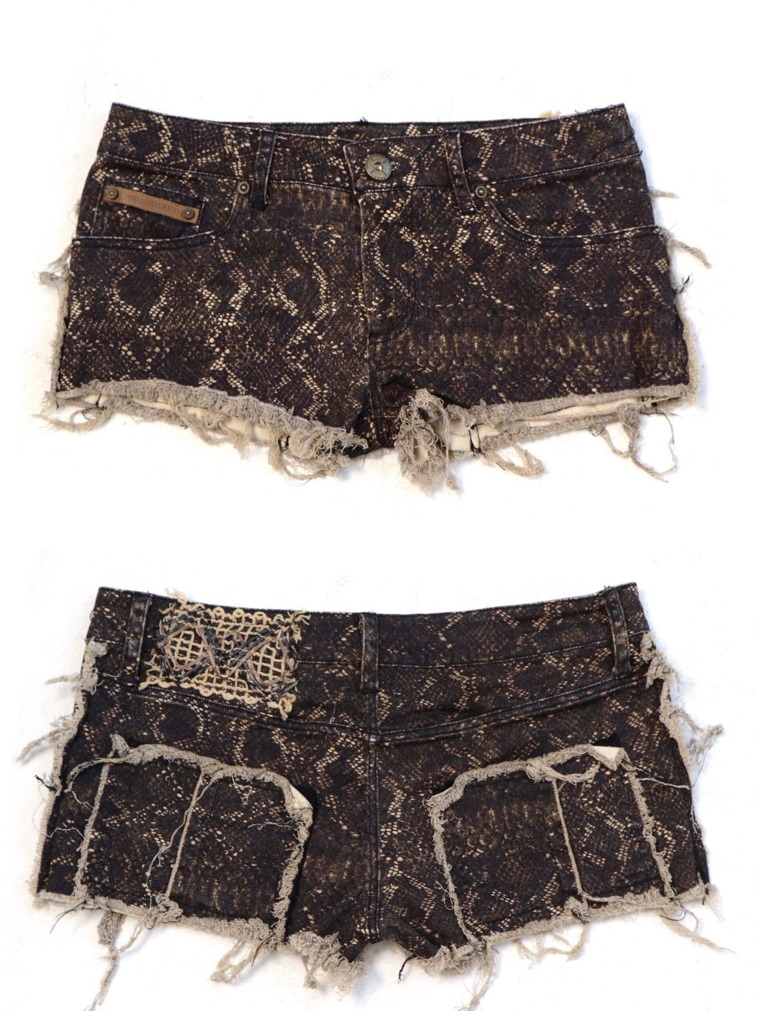 Flowers birds Market Washed Low Rise Stretch Sexy Skinny Women Denim Black Gold Short Trousers