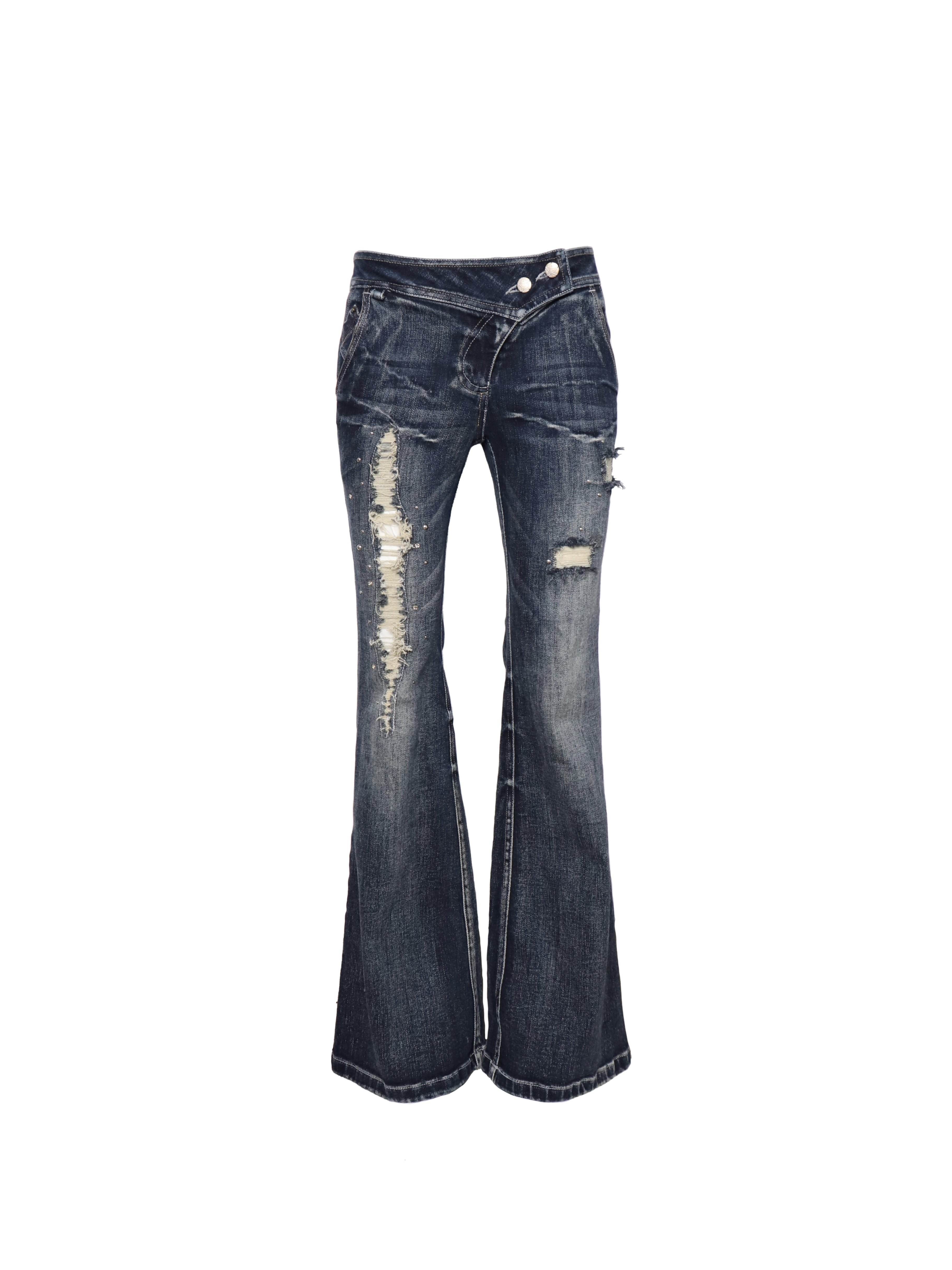 Flowers_birds_Market_Washed_Vintage_Ripped_Lowrise_Slim_Flare_Cotton_Stretch_Deep_Blue_Straight_Pants_MISSTT