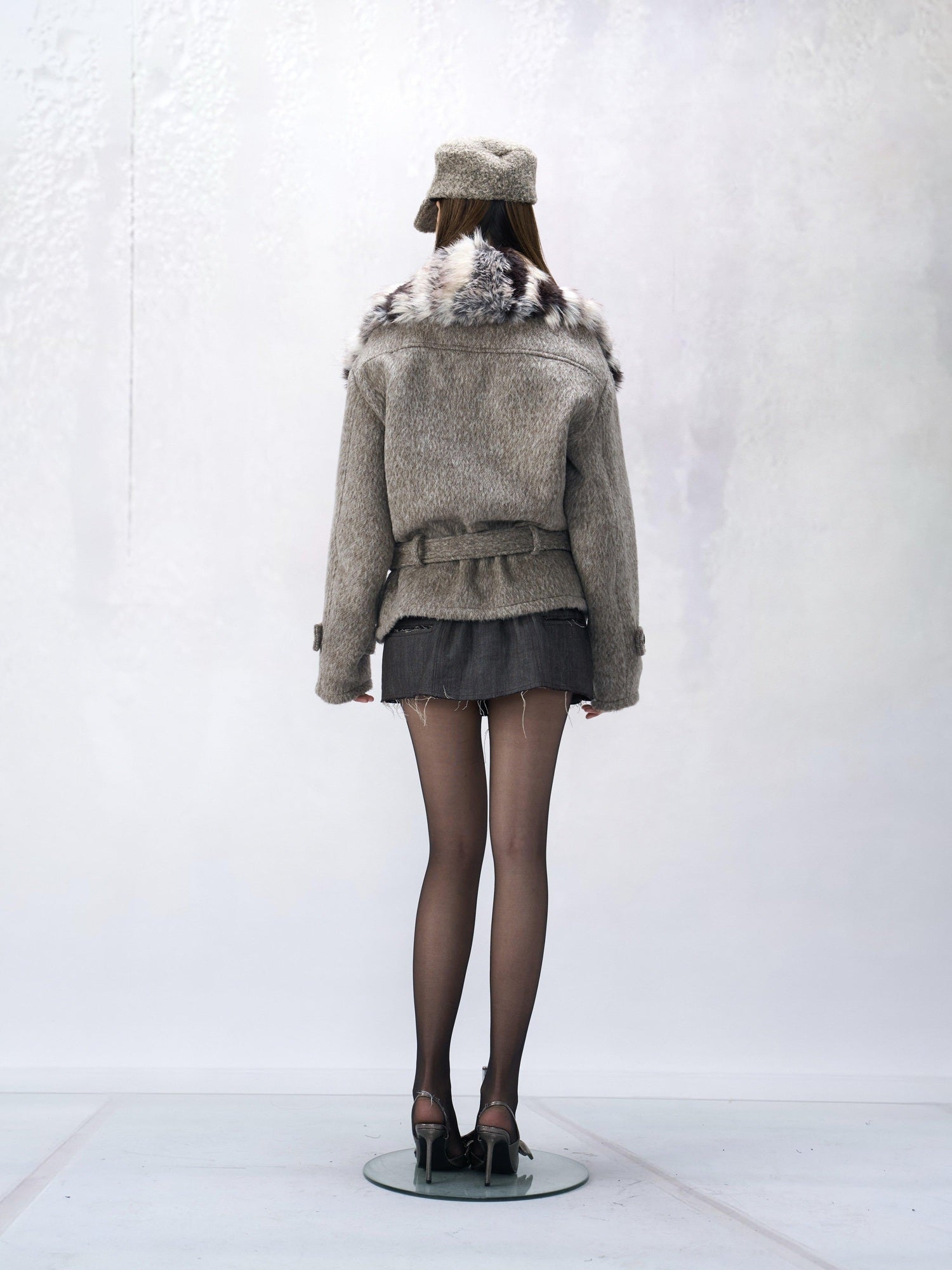 Flowers birds Market Wool Blend Vintage Cropped Notched Lapel Long Sleeve Women Casual Short Coats