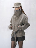 Flowers birds Market Wool Blend Vintage Cropped Notched Lapel Long Sleeve Women Casual Short Coats