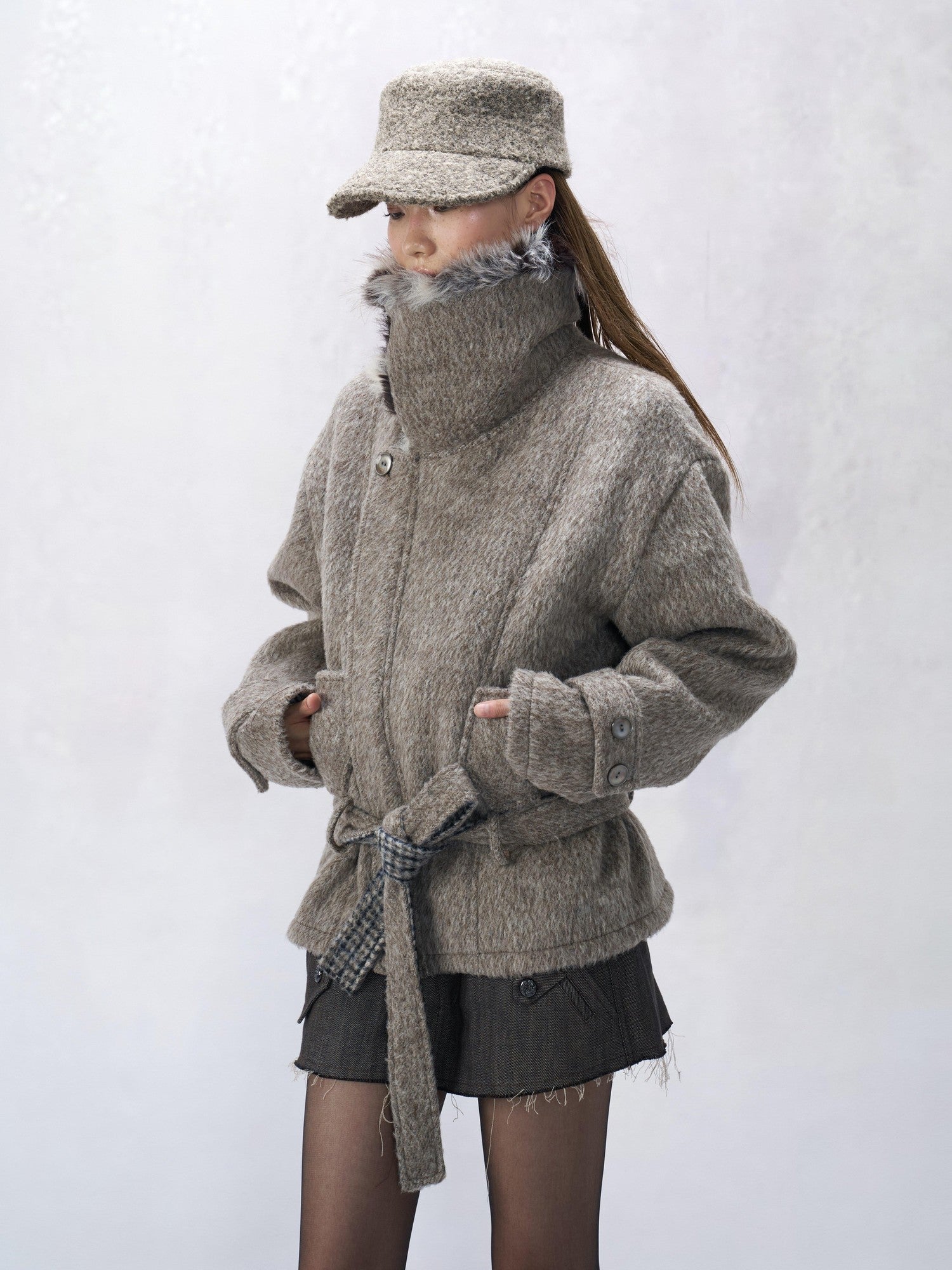 Flowers birds Market Wool Blend Vintage Cropped Notched Lapel Long Sleeve Women Casual Short Coats