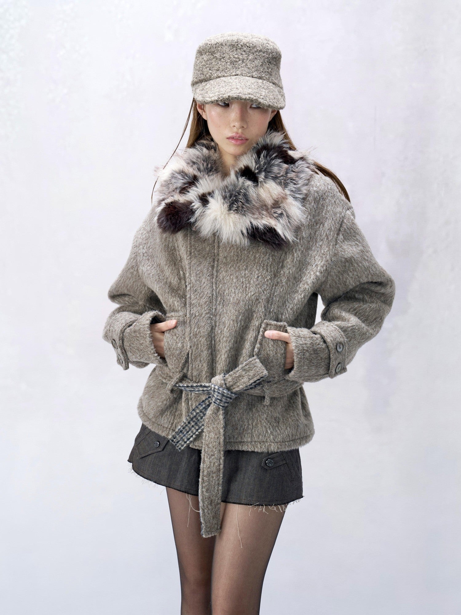 Flowers birds Market Wool Blend Vintage Cropped Notched Lapel Long Sleeve Women Casual Short Coats