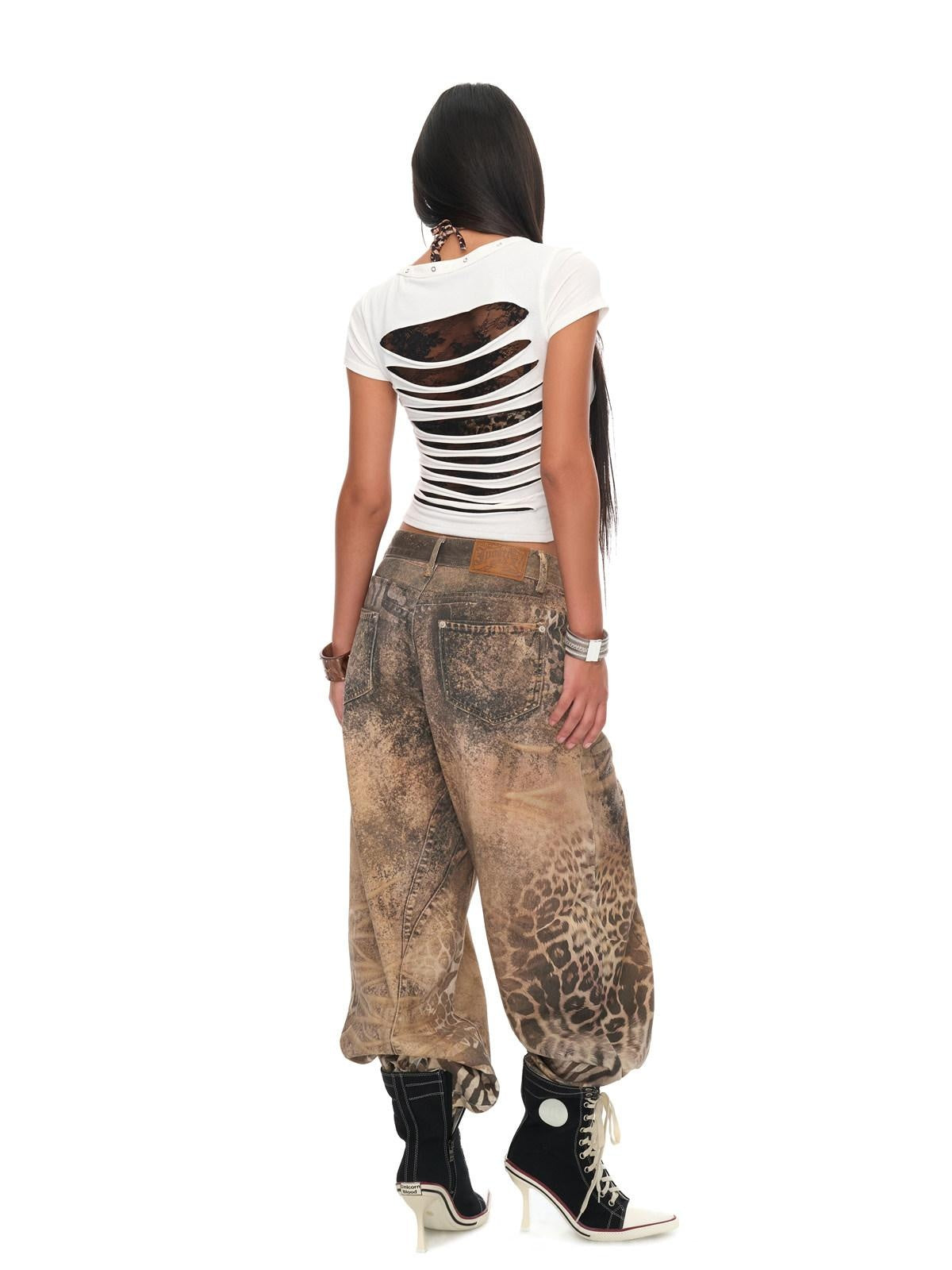 JYOSEI Breathable Lace Cutout Street Slim V-neck Women Letter Print Basic Crop Tops