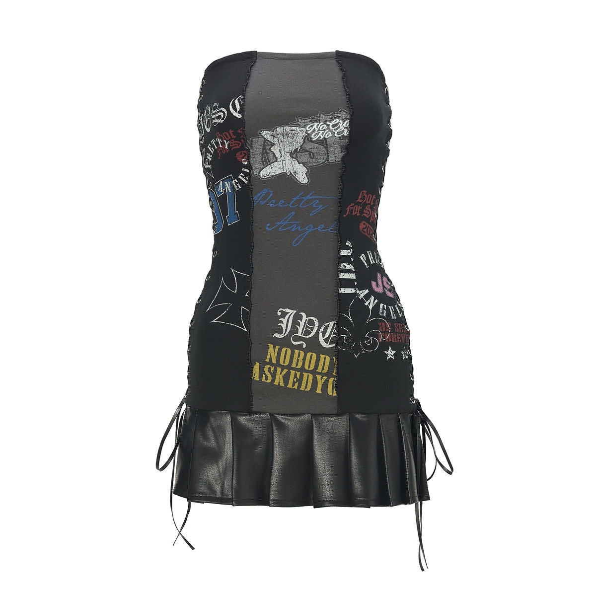 JYOSEI_Cotton_Drawstring_Cinched_Waist_Sleeveless_Pleated_A_Line_Black_Mini_Dresses_MISSTT