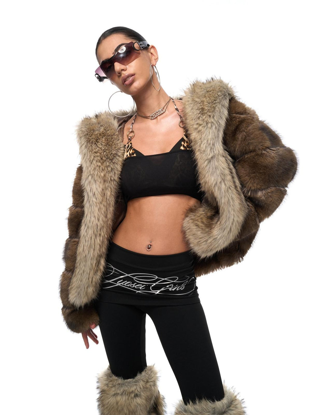 Cozy Faux Fur Panel Warm Oversized Hooded Daily Women Contrast Pocket Short Coat
