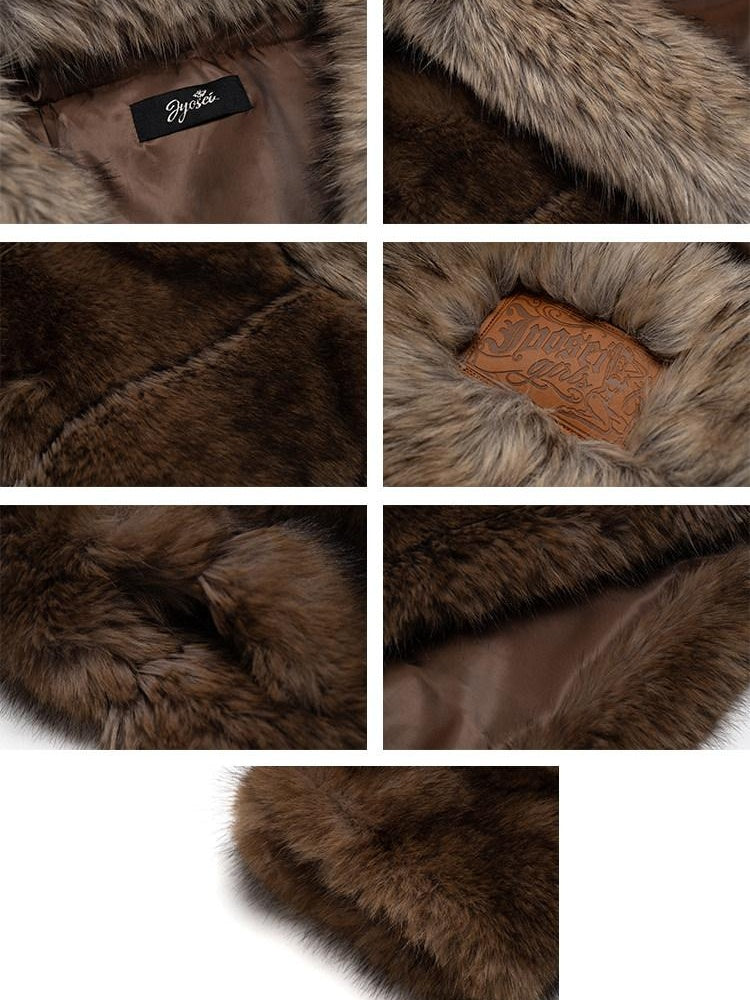 Cozy Faux Fur Panel Warm Oversized Hooded Daily Women Contrast Pocket Short Coat
