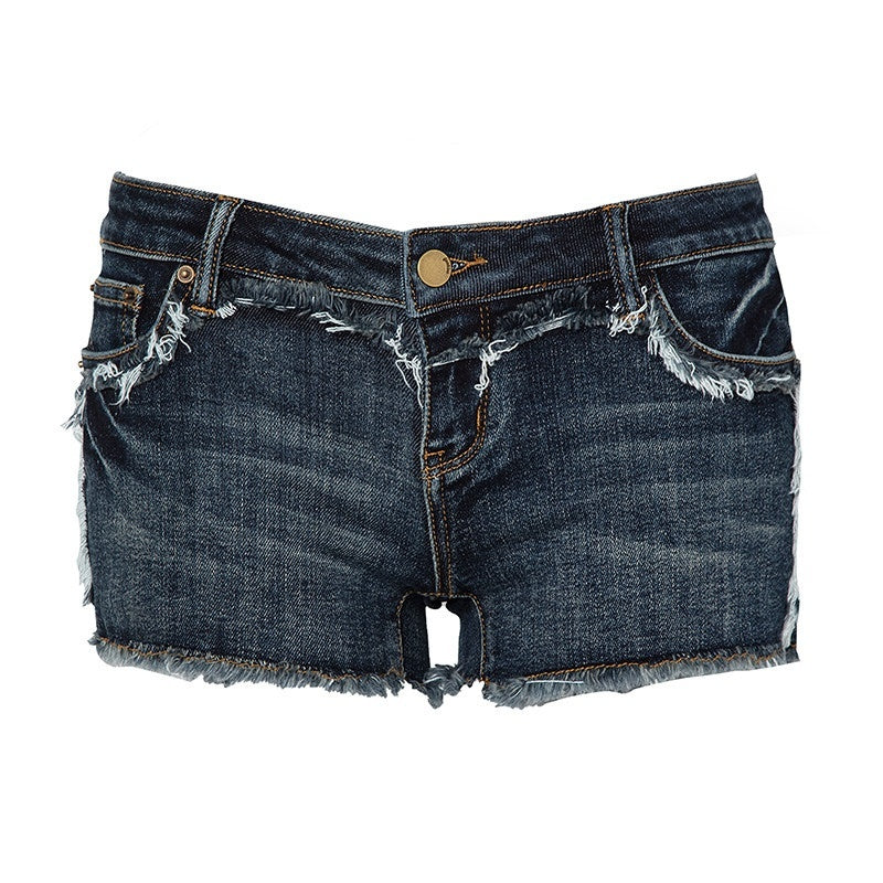 JYOSEI_Durable_Slight_Stretch_Sexy_Low_Rise_Skinny_Zip_Fly_Women_Dark_Wash_Denim_Shorts_MISSTT