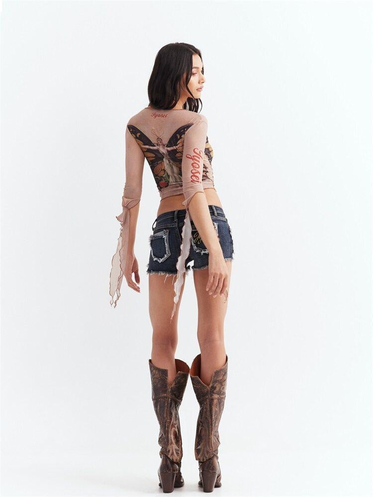 JYOSEI Durable Slight Stretch Sexy Low Rise Skinny Zip Fly Women Dark Wash Denim Shorts