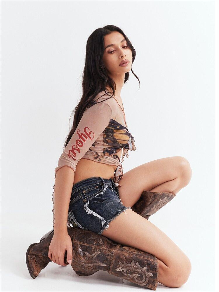 JYOSEI Durable Slight Stretch Sexy Low Rise Skinny Zip Fly Women Dark Wash Denim Shorts