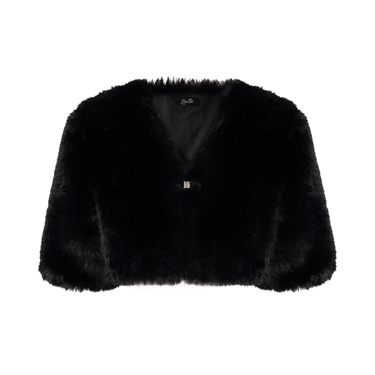 JYOSEI_Eco_Friendly_Warm_Faux_Fur_Cleanfit_Loose_V-neck_Women_Black_Cropped_Jackets_MISSTT