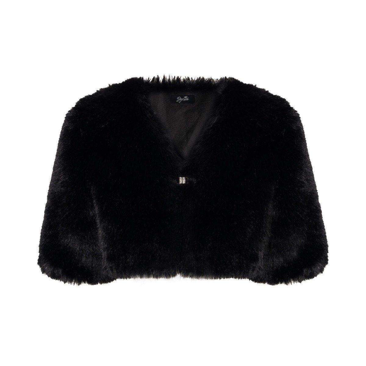 JYOSEI_Eco_Friendly_Warm_Faux_Fur_Cleanfit_Loose_V-neck_Women_Black_Cropped_Jackets_MISSTT