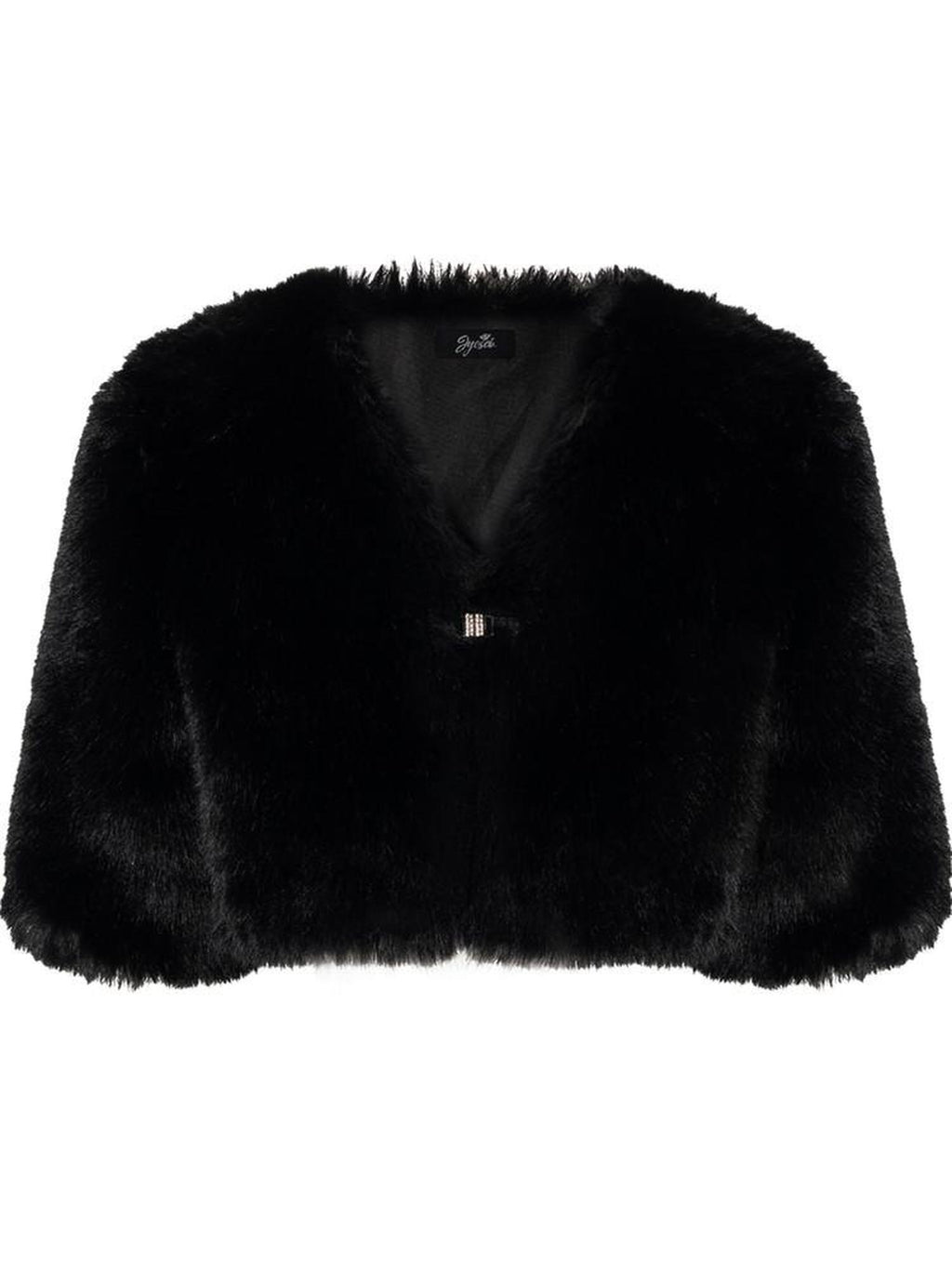 JYOSEI Eco Friendly Warm Faux Fur Cleanfit Loose V-neck Women Black Cropped Jackets