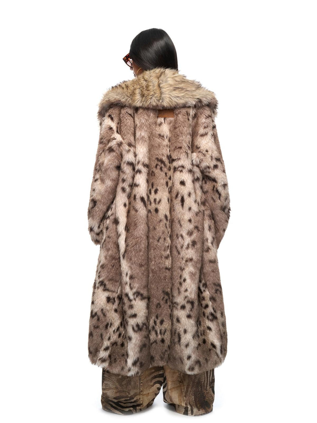 JYOSEI Eco Friendly Warm Faux Fur Leopard Colorblock Loose Fit Women Long Coats
