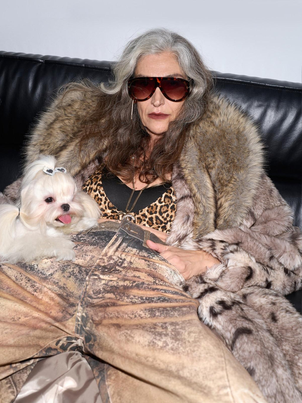 JYOSEI Eco Friendly Warm Faux Fur Leopard Colorblock Loose Fit Women Long Coats