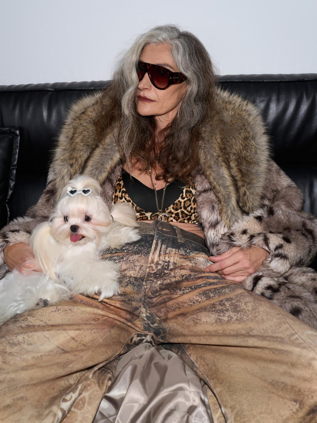 JYOSEI Eco Friendly Warm Faux Fur Leopard Colorblock Loose Fit Women Long Coats