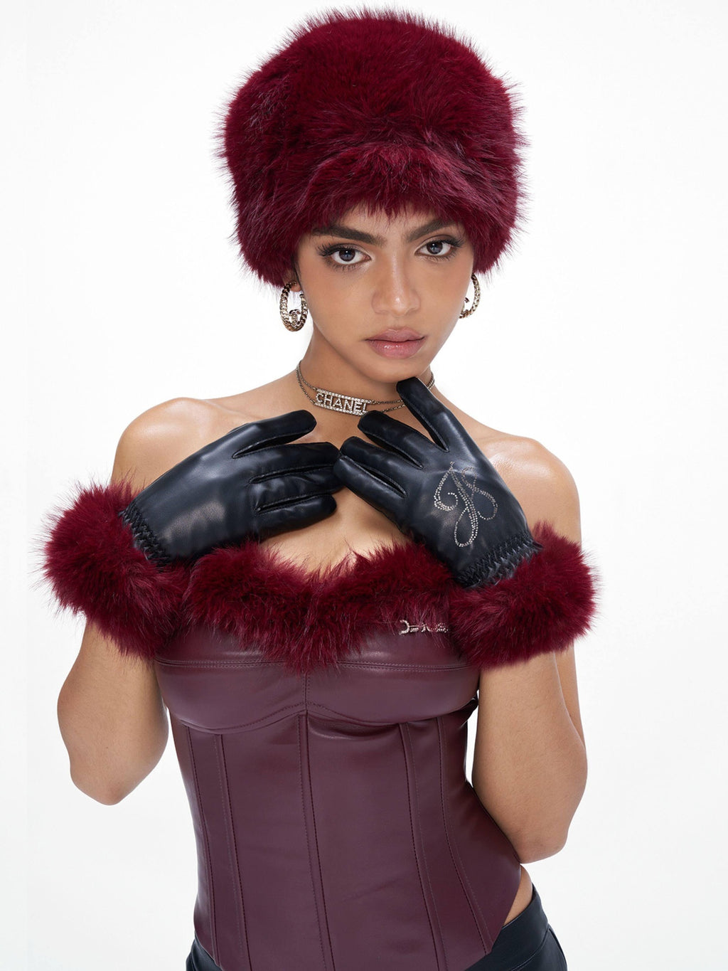 JYOSEI Elastic Midweight Full Finger Pu Stretch Women Black Red Brown Gloves