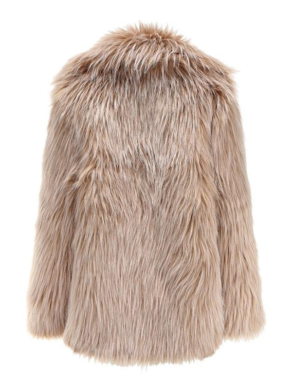 JYOSEI Faux Fur Collar Mid Length Straight Fit Street Style Camel Women Short Coat