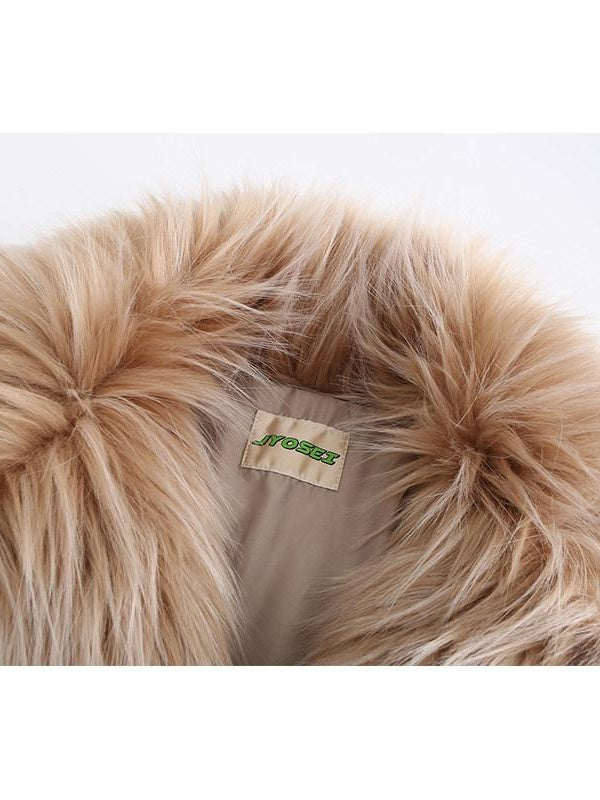 JYOSEI Faux Fur Collar Mid Length Straight Fit Street Style Camel Women Short Coat