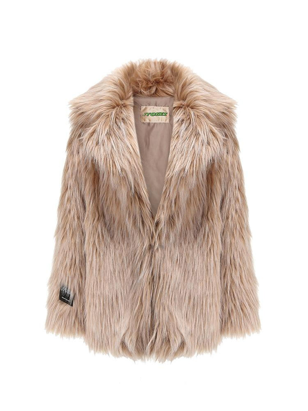 JYOSEI Faux Fur Collar Mid Length Straight Fit Street Style Camel Women Short Coat