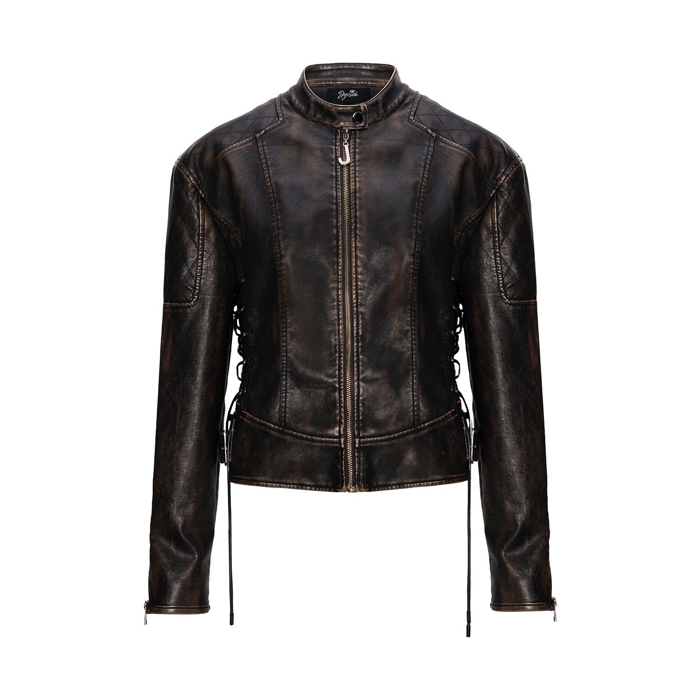 JYOSEI_Faux_Leather_Drawstring_Loose_Euro_Jacket_Low_Waist_Skirt_Women_Top_&_Skirt_Sets_MISSTT